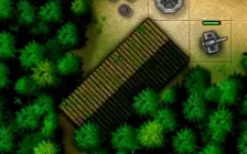 لقطة شاشة لمبنى هدف الهدف الثانوي في مستوى حملة Kokoda Track في لعبة الفيديو "iBomber Defense Pacific".