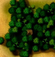 Captura de tela do edifício Hidden Target no nível de campanha Buna-Gona do videogame "iBomber Defense Pacific".