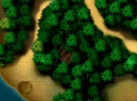 Screenshot of the Hidden Target building in the Battle of Savo Island campaign level of the video game "iBomber Defense Pacific".
